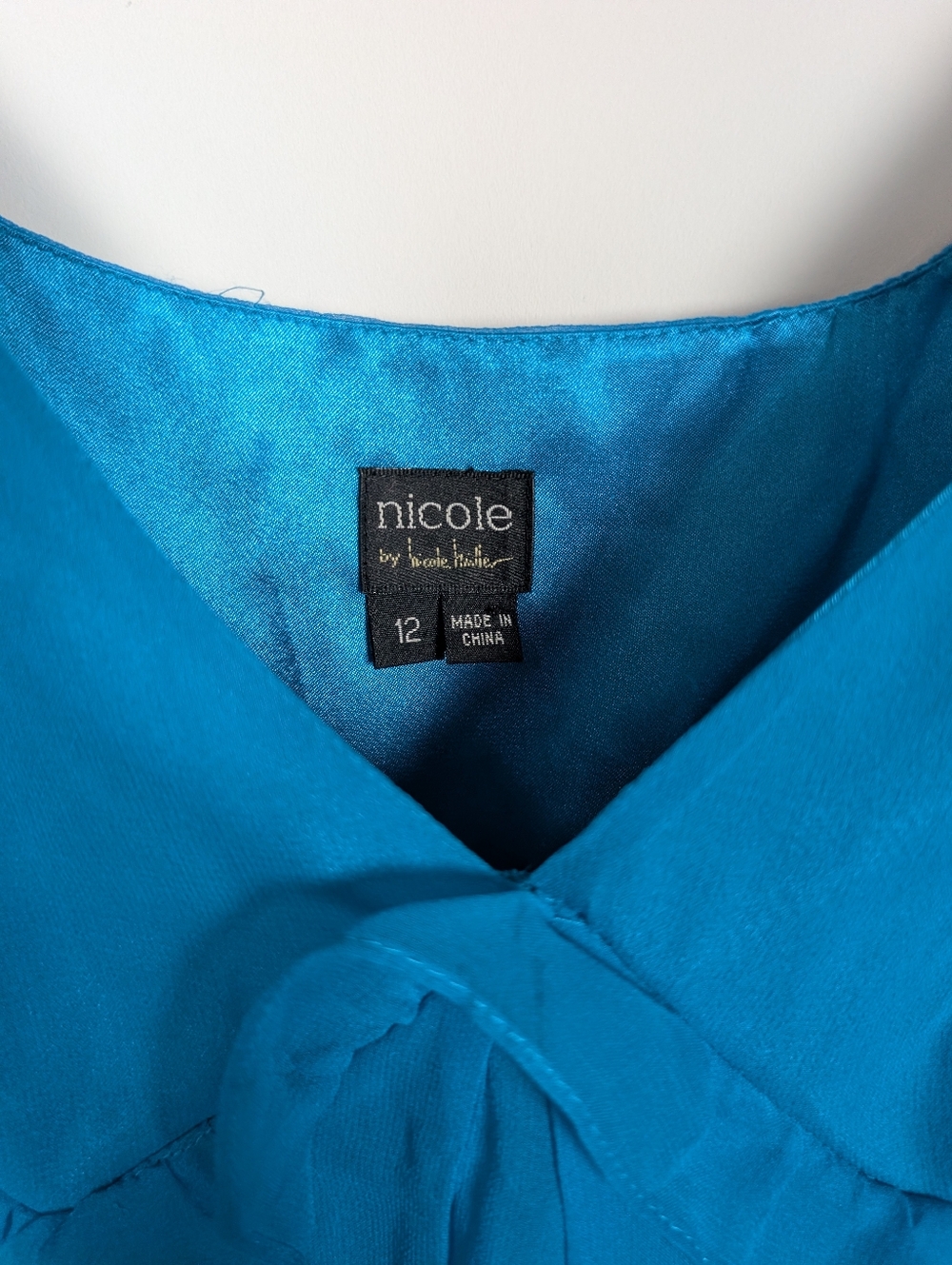 Vintage Y2K Turquoise Blue 100% Silk Bubble Hem Empire Babydoll Dress Size 12 - Picture 5 of 11